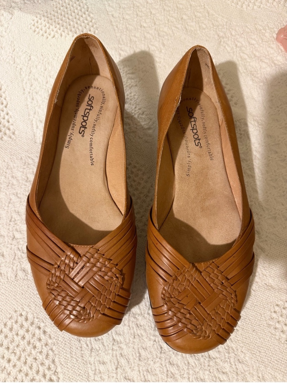 Softspots Tan Woven Leather Slip-On Flats